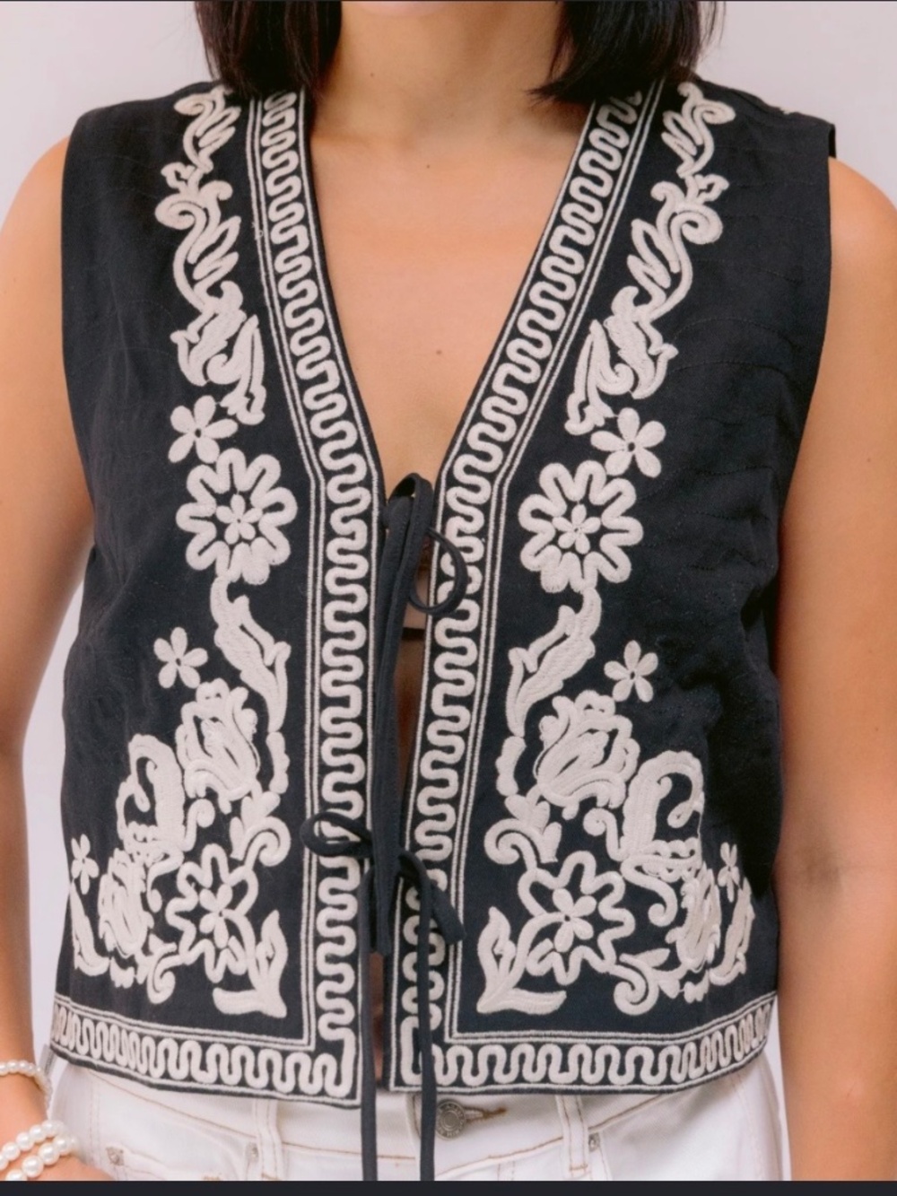 Aaron and Amber Embroidered Black Vest Size L
